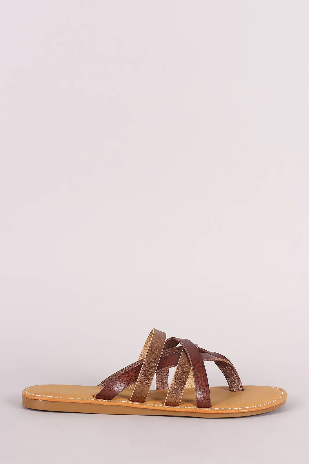 Bamboo Strappy Two Tone Thong Flat Sandal