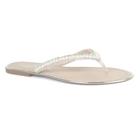 Beaded Strap Thong Flats in Nude