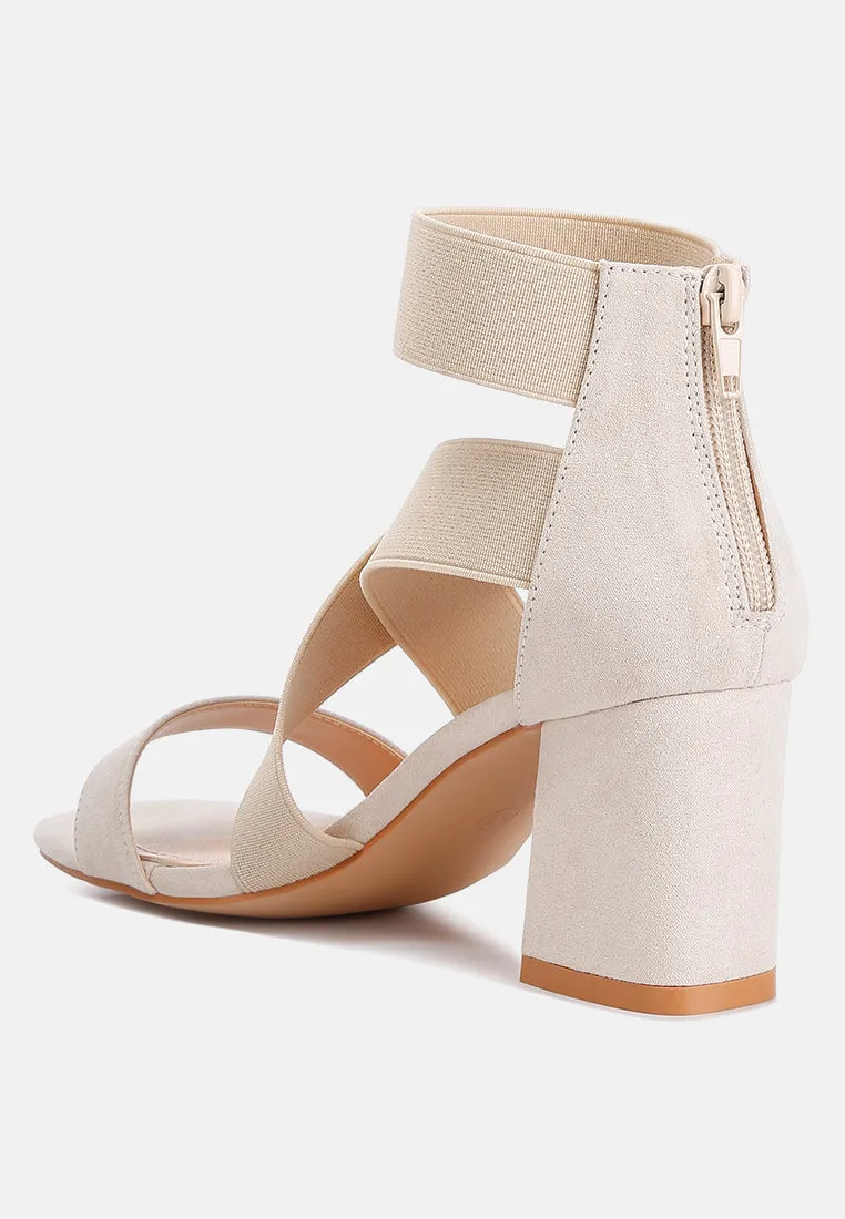 Benicia Elastic Strappy Block Heel Sandals