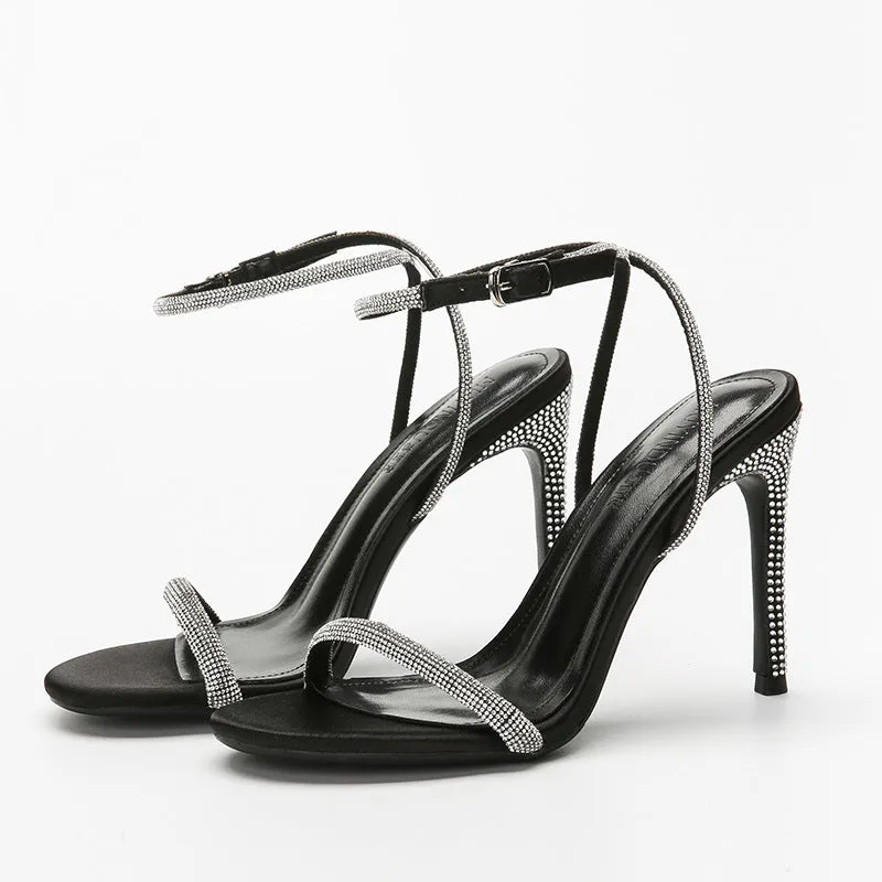 Black Jewel Embellished Strappy High Heel Sandals