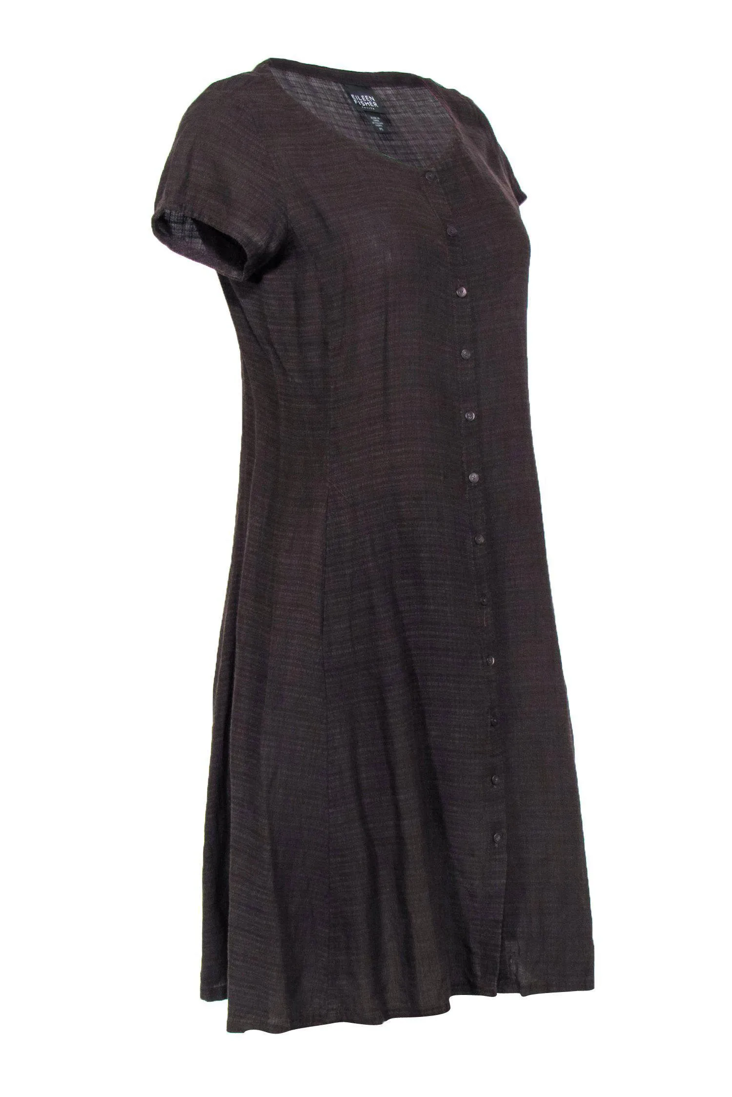 Eileen Fisher - Brown Linen Blend Button-Front Dress Sz PS