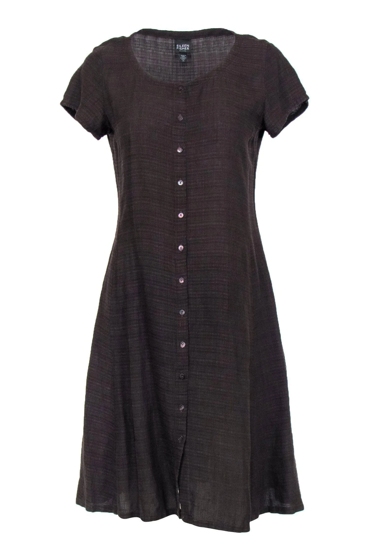 Eileen Fisher - Brown Linen Blend Button-Front Dress Sz PS