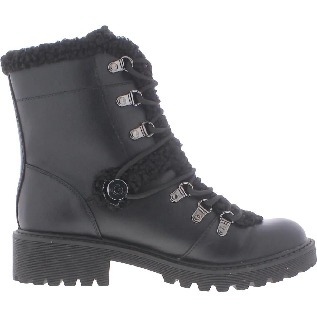 GBG Los Angeles Womens Sherry Faux Leather Faux Fur Combat & Lace-up Boots