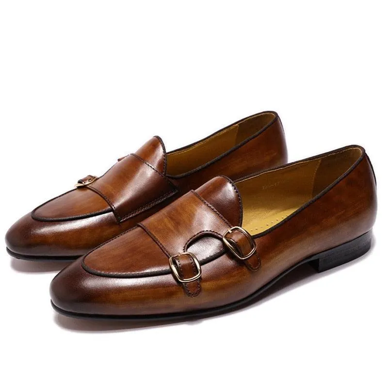 Genuine Leather Men Monk Strap Loafers - Men Shoes