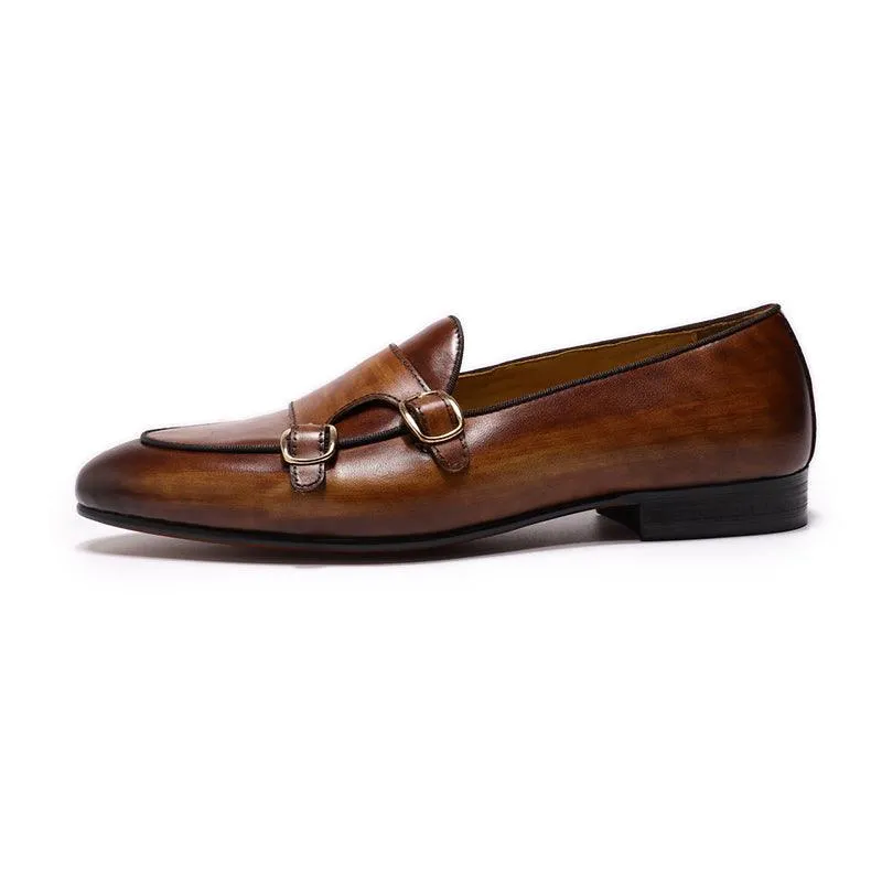 Genuine Leather Men Monk Strap Loafers - Men Shoes