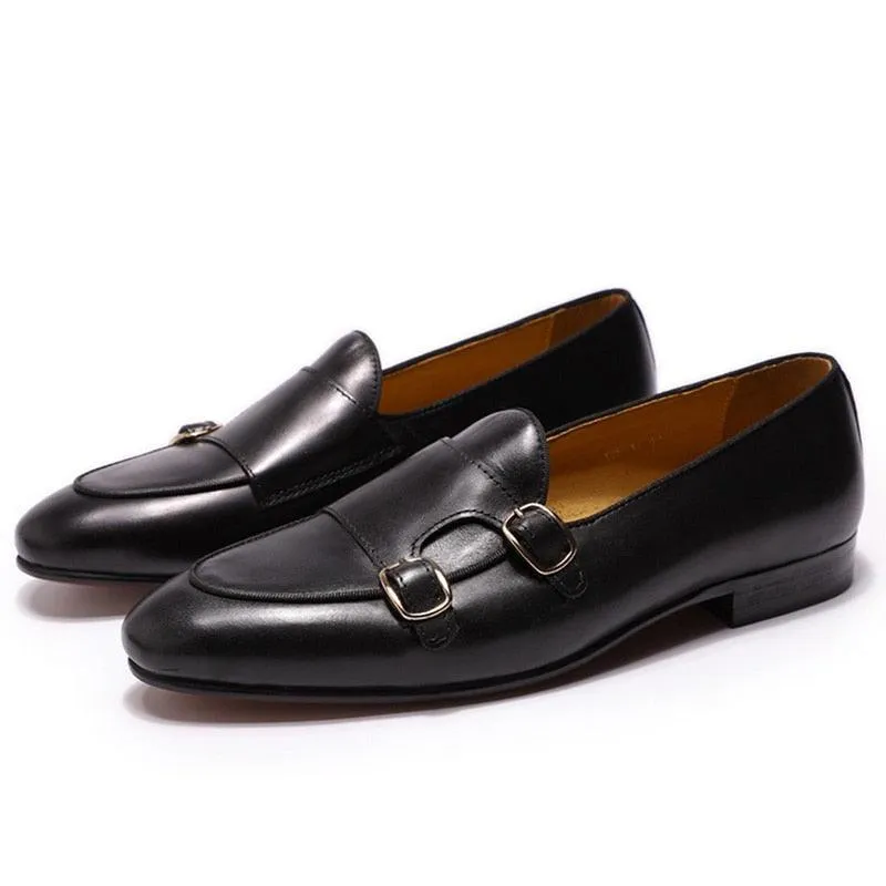 Genuine Leather Men Monk Strap Loafers - Men Shoes