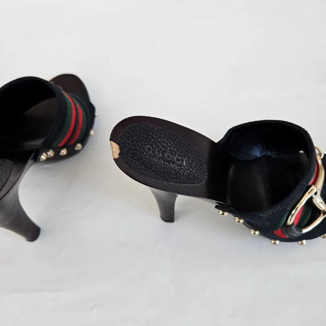 Gucci Black GG Canvas Icon Bit Web Clog Sandals, 7.5