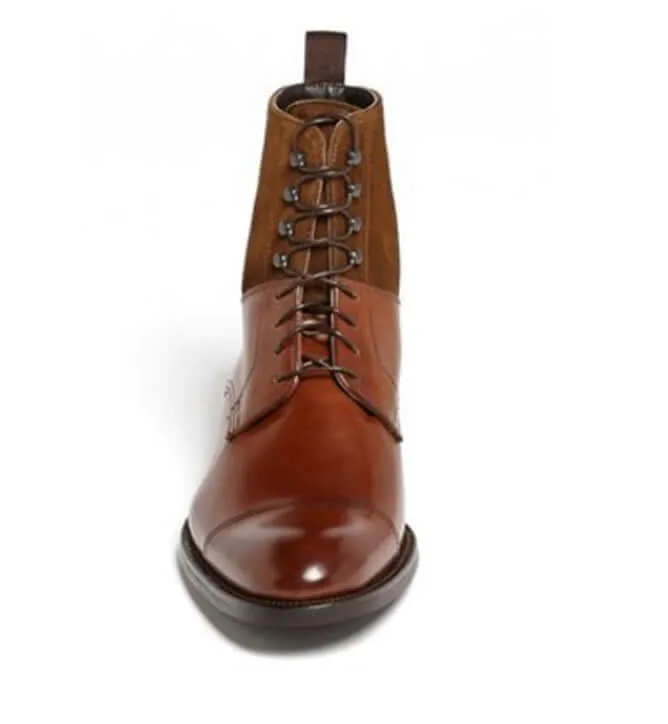 Handmade Men's Leather & suede Boots, Ankle High Lace up Shoes