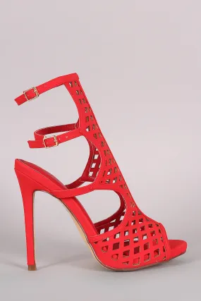 Liliana Caged Laser-Cut Peep Toe Stiletto Heel