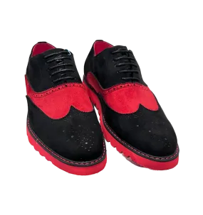 Men's red and black suede tow-tone wingtip casual shoes