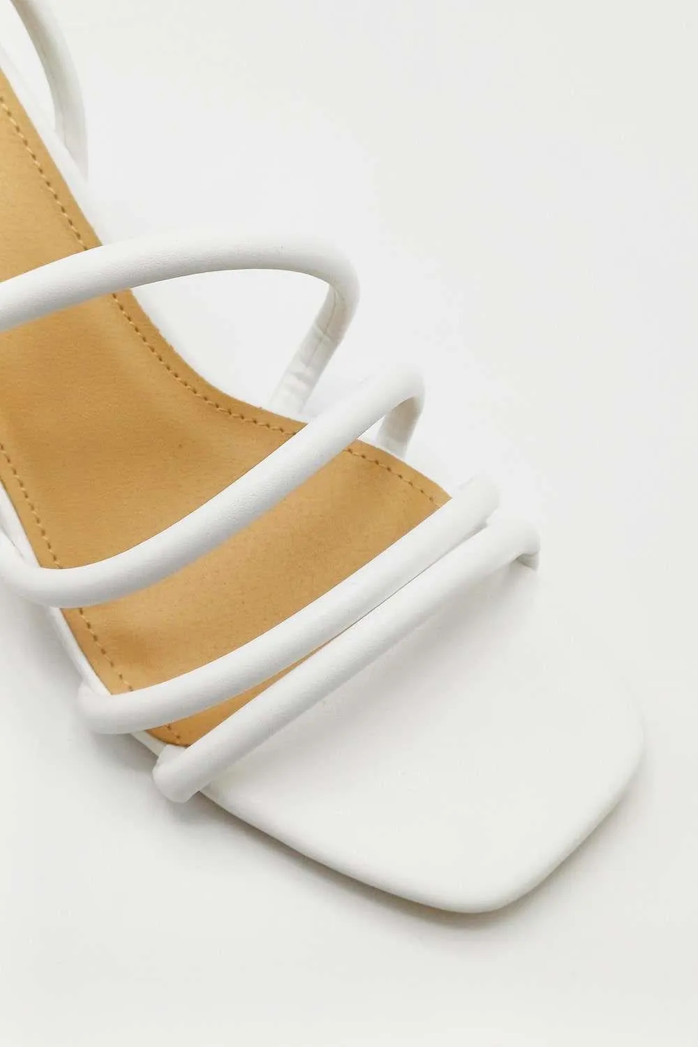 Milena Square Toe Strappy Block Heel Sandals in White