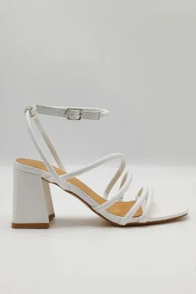 Milena Square Toe Strappy Block Heel Sandals in White