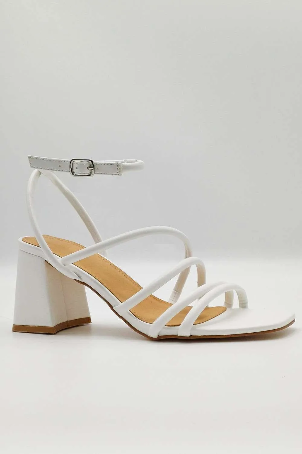 Milena Square Toe Strappy Block Heel Sandals in White