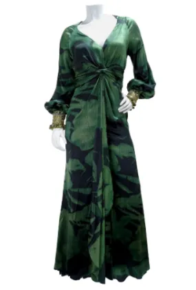 Pamella Roland Breaded Emerald Evening Gown