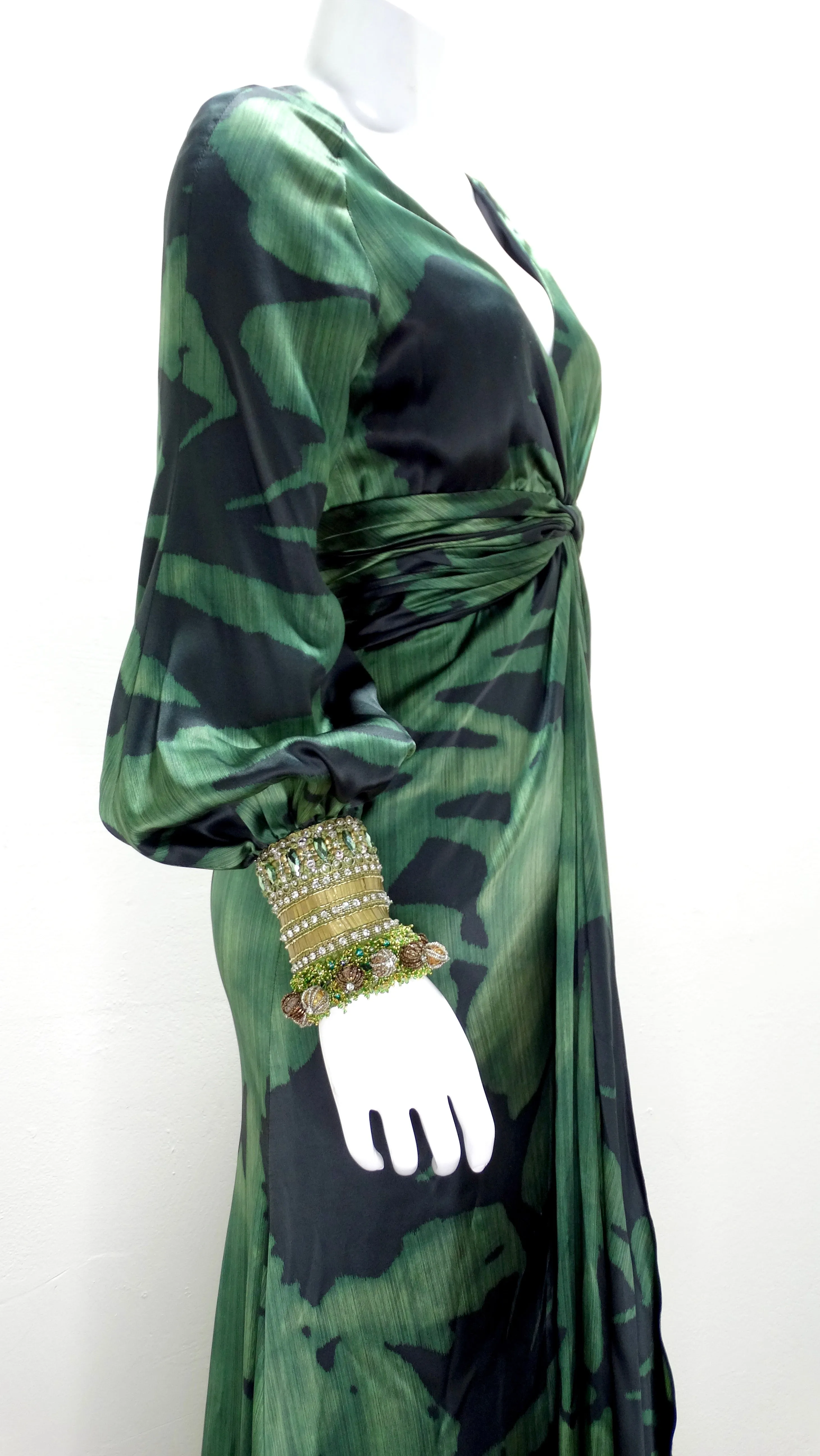 Pamella Roland Breaded Emerald Evening Gown