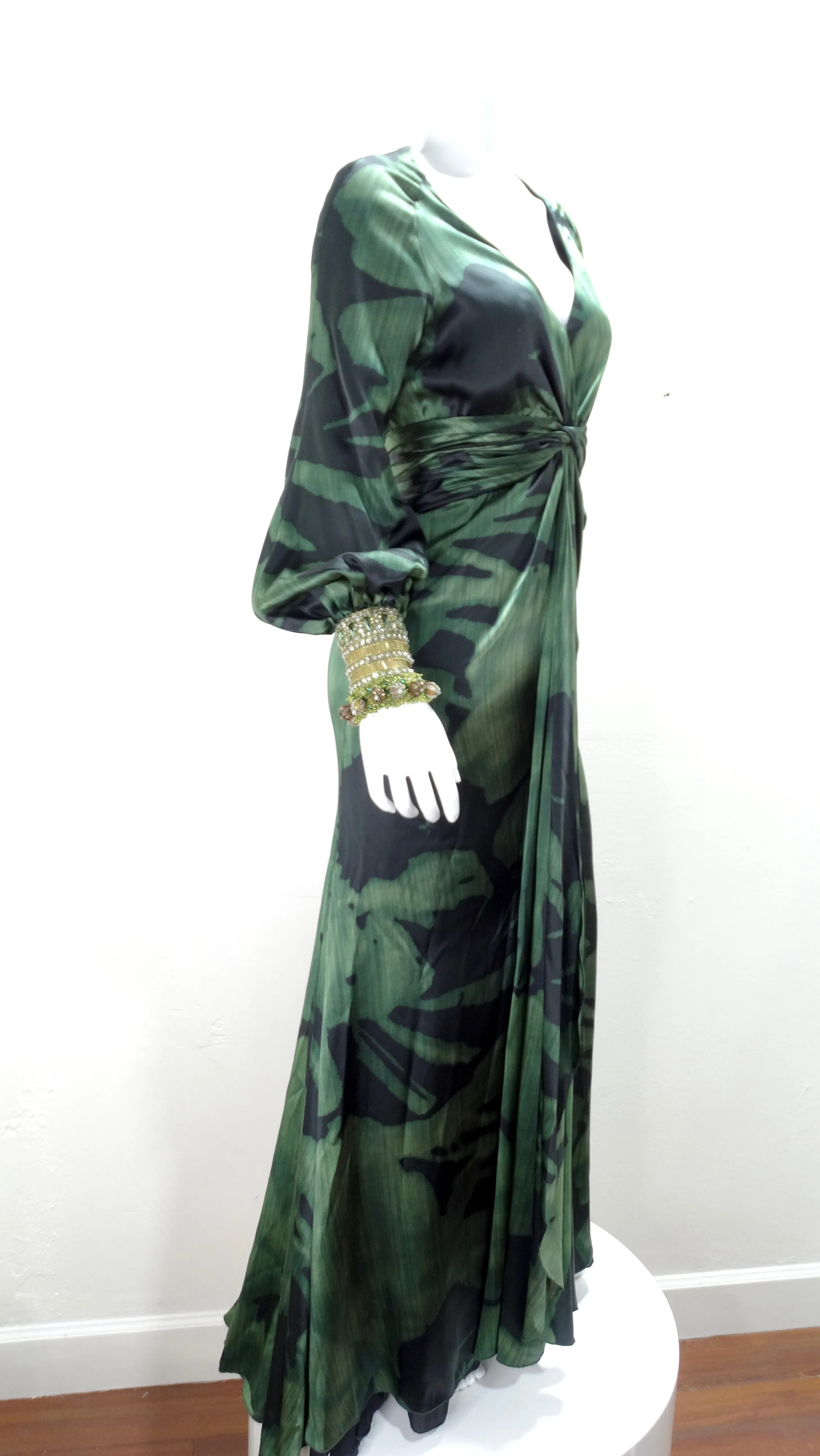 Pamella Roland Breaded Emerald Evening Gown