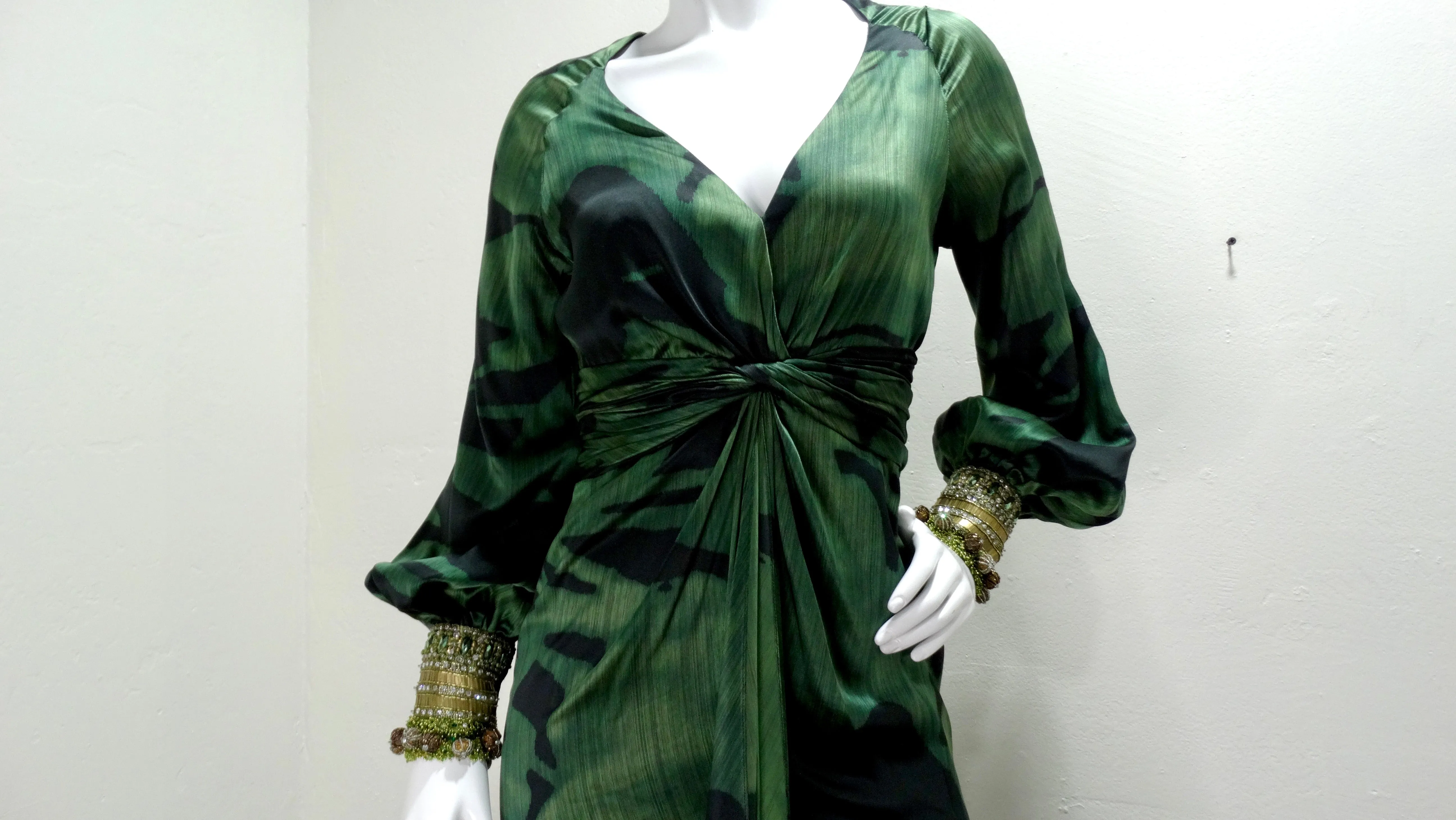 Pamella Roland Breaded Emerald Evening Gown