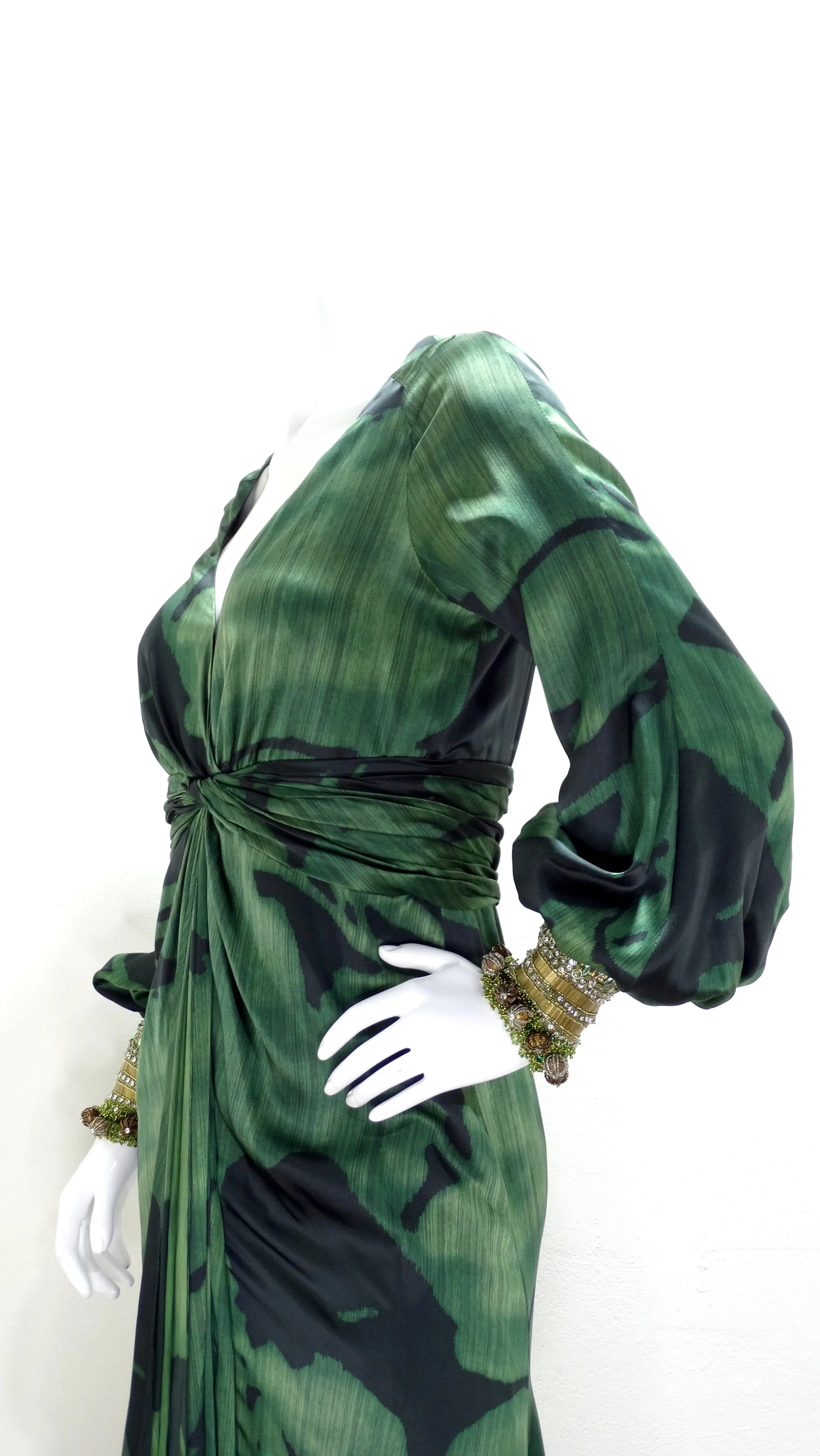 Pamella Roland Breaded Emerald Evening Gown