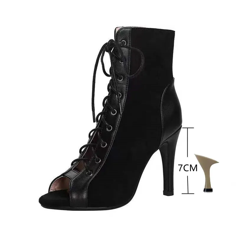 Peep Toe Lace-Up Boots with 9CM Heel