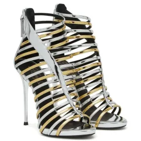 Roman Style High Heel Sandals with Silver Metallic Straps