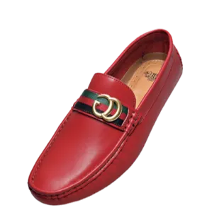 Royal shoes men's red loafer slip-on driver red and green strip with gold buckle