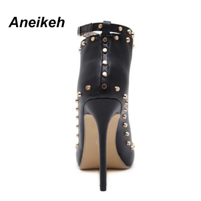 Sexy Peep Toe High Heel Ankle Boots with Rivet Buckle