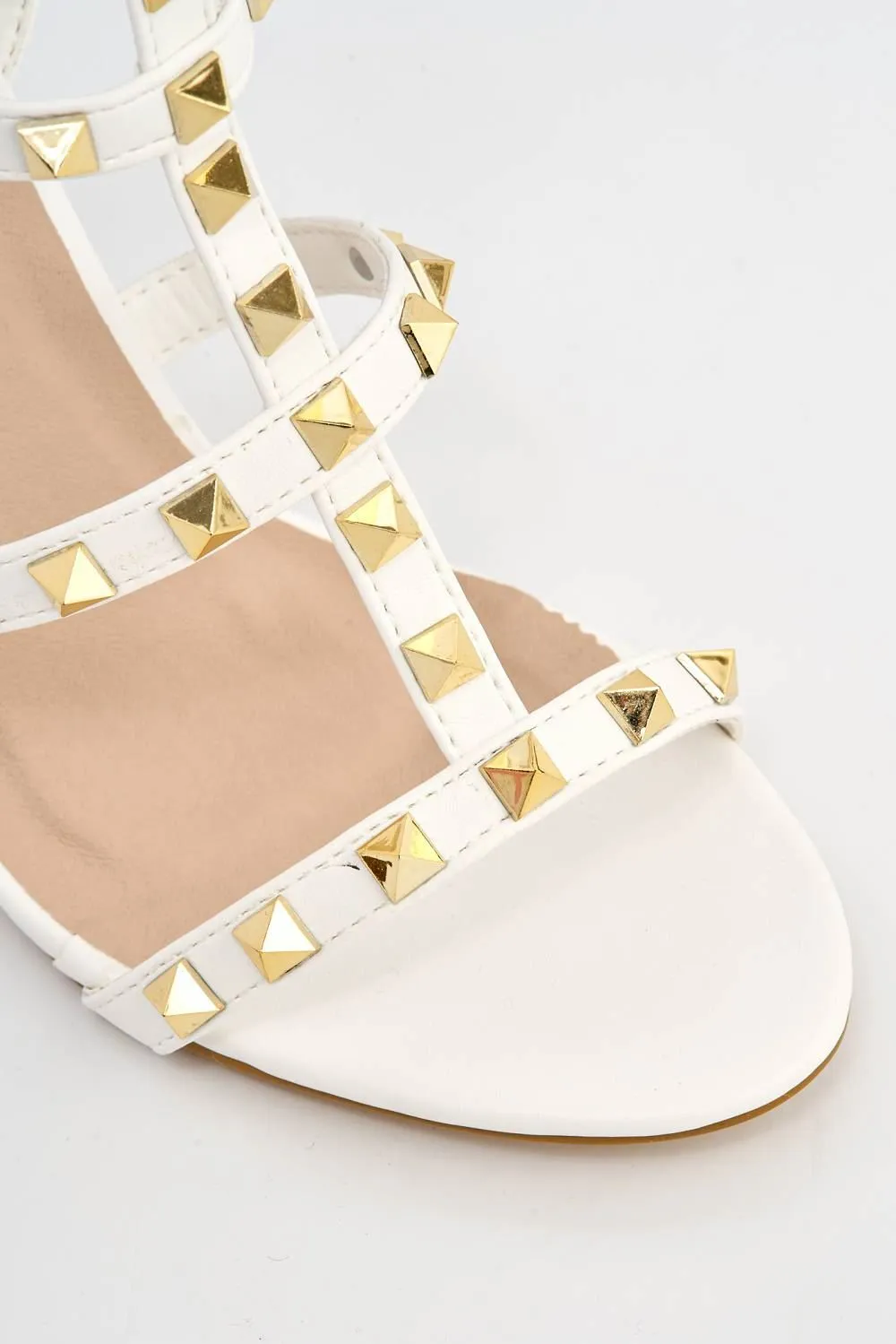 Tessa Studded Strappy High Block Heel Sandal in White