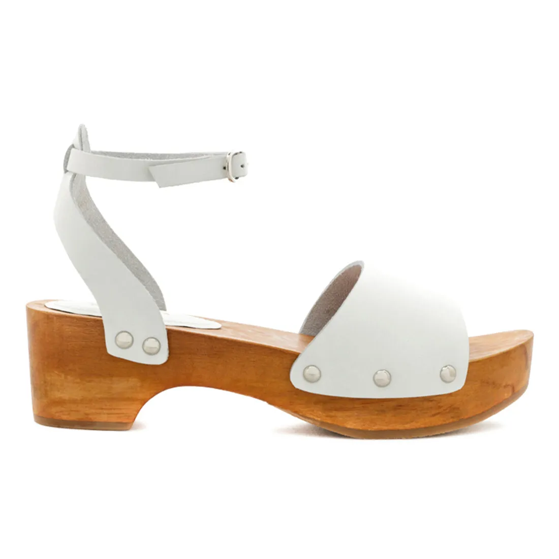 White Wooden Clog Heels