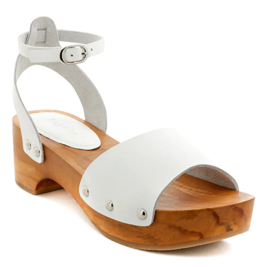 White Wooden Clog Heels