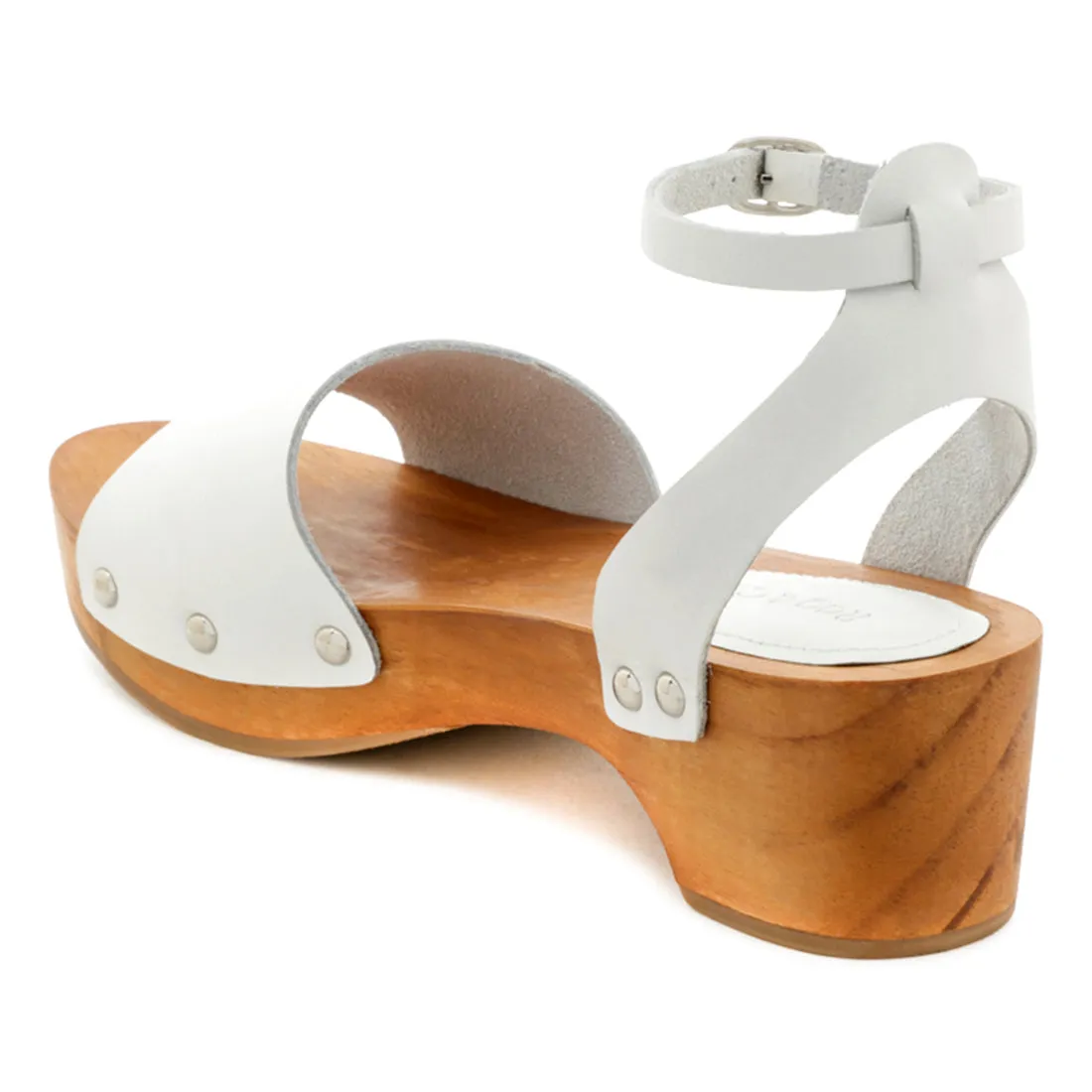 White Wooden Clog Heels